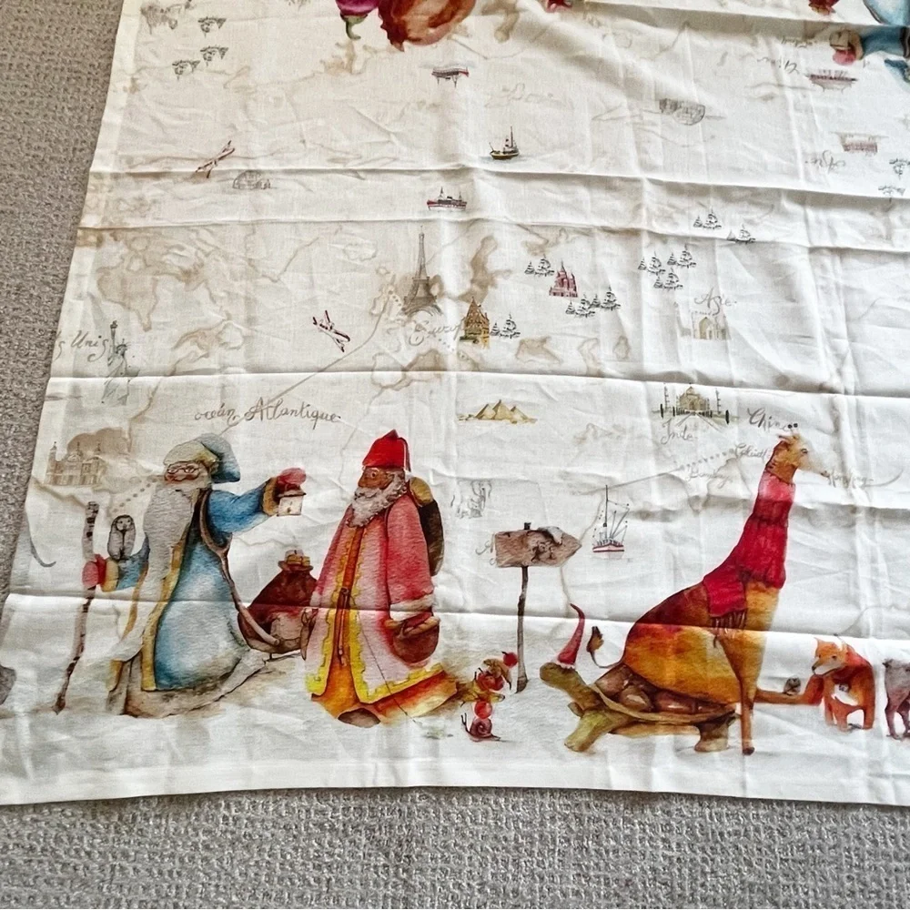 Tessitura Toscana Telerie Firenze Linen Tablecloth 90x63 Christmas Old World Map
